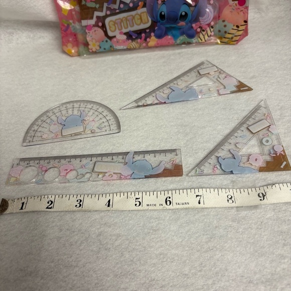 STITCH 4 RULER SET with 2 Plastic Pouches Dessert Print Disney Japan - Picture 10 of 12